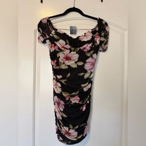 Brand New Privy Black Mini Dress with Pink Floral Print